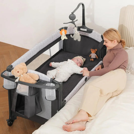 4-in-1 Baby Bassinet, Bedside Crib with Diaper Changer & Music