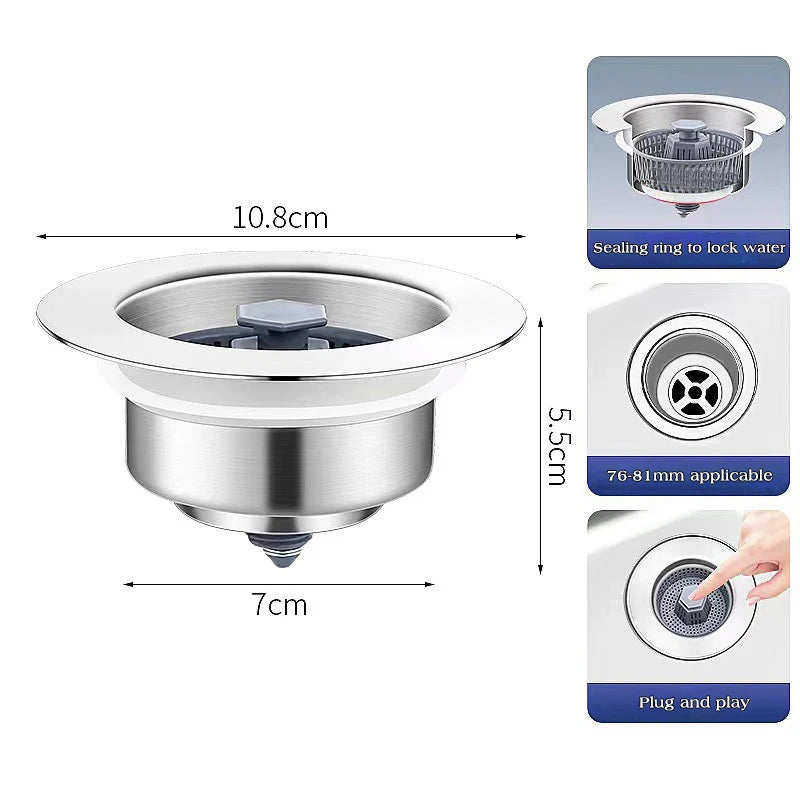 Pop Up Sink Filter: 3-in-1 Strainer & Leak-Proof Plug